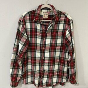 Red Head Red White Green Men’s Casual Button Down Flannel Plaid Shirt Size Large